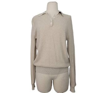 Alex Mill Alice Midnight Oatmeal Tan 100% Cotton Polo Sweater Sz S Minimalist